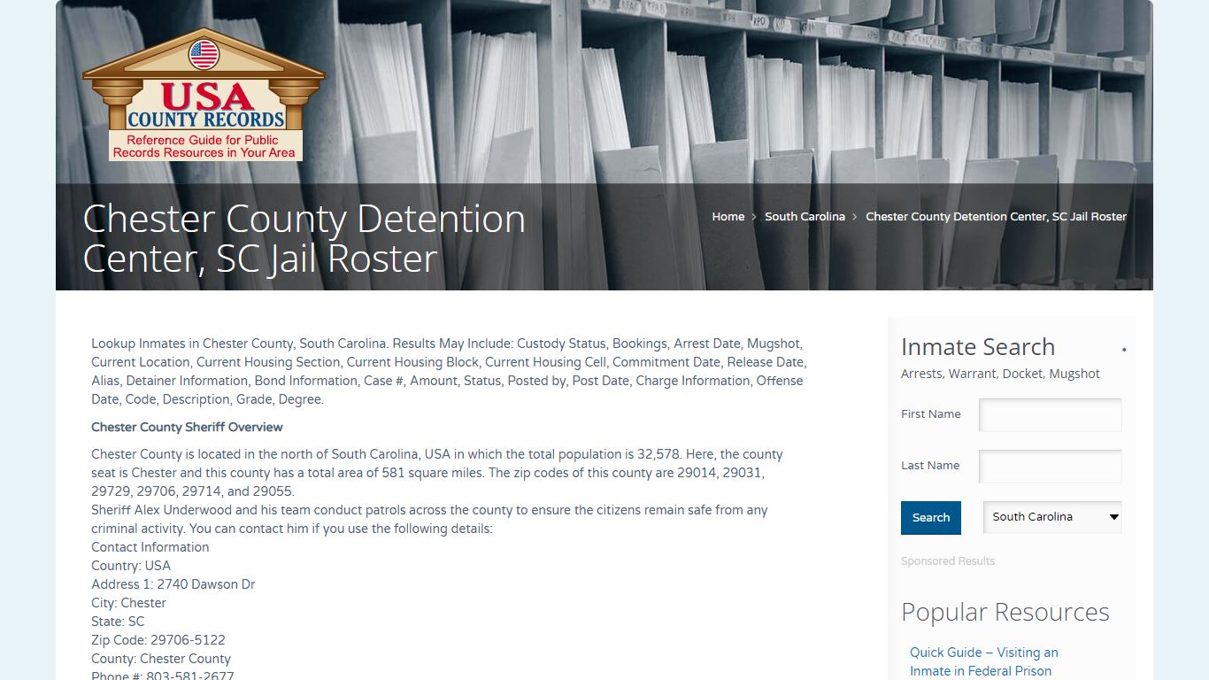 Chester County Detention Center, SC Jail Roster | Name Search
